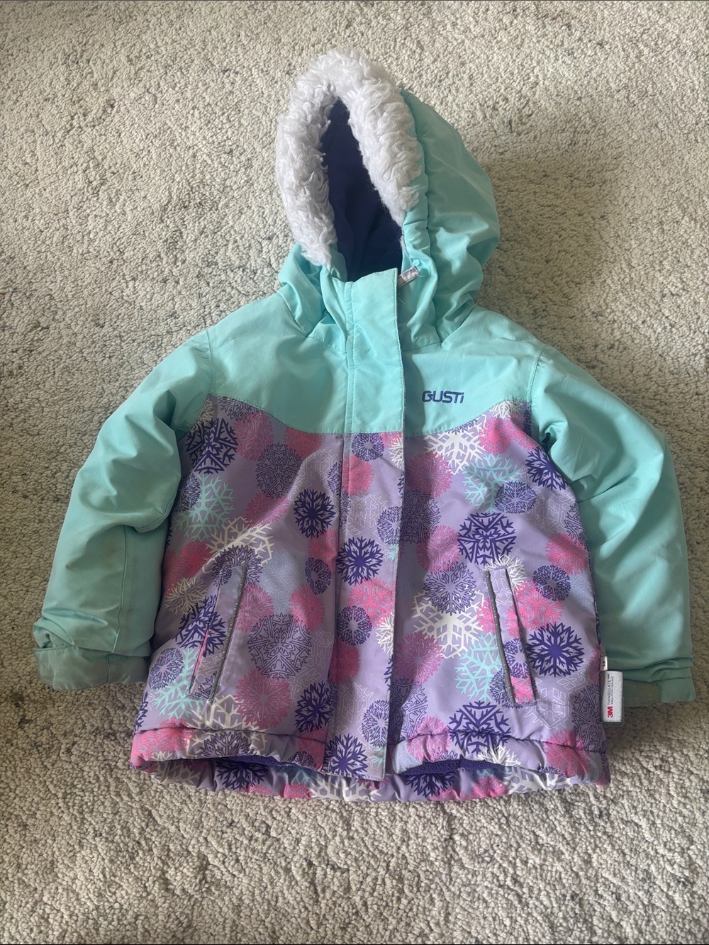 Gusti Kids Aqua & Purple Snowflake Winter Puffer Jacket